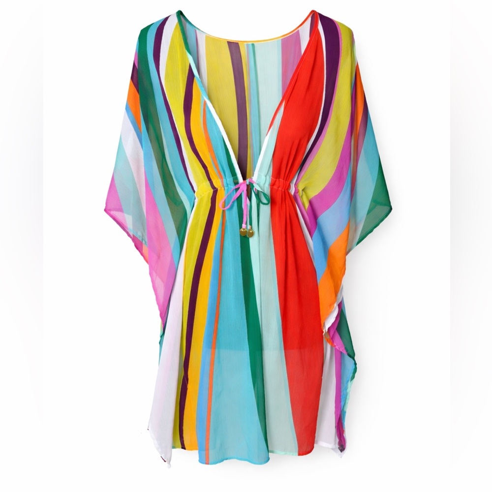 BLEU Rod Beattie Rainbow Stripe Kaftan Cover Up Resort Beach‎ Boho- Small